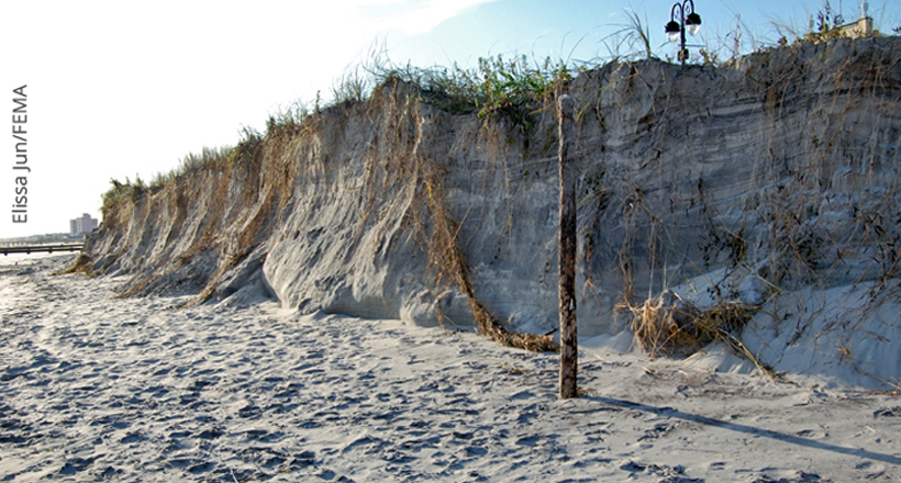 Beach erosion after storm in Ocean City NJ