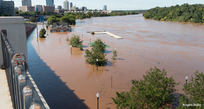 Boyd Park submerged by Raritan River flood after Tropical Storm Ida, New Brunswick NJ, courtesy Rutgers Today