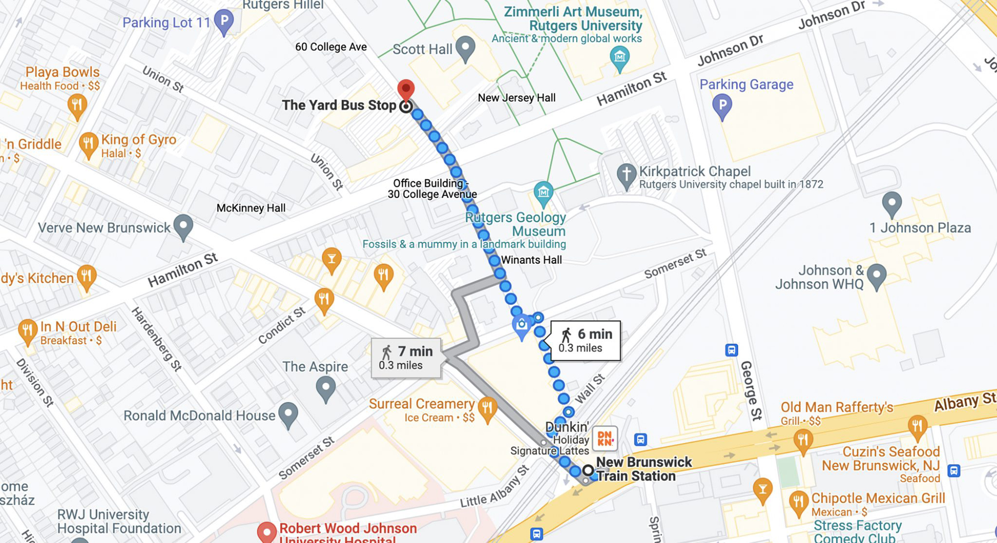 Bus station to College Ave walking map