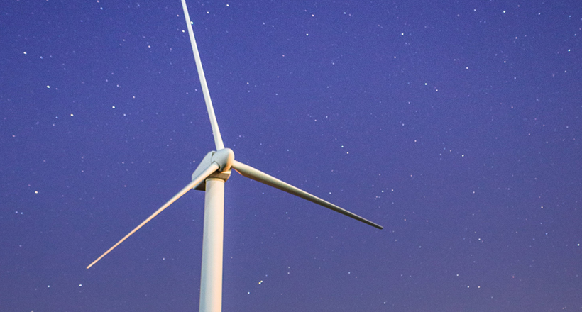 Wind turbine at night