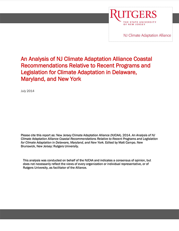 An Analysis of NJ Climate Adaptation Alliance Coastal Recommendations Relative to Recent Programs and Legislation for Climate Adaptation in Delaware, Maryland, and New York