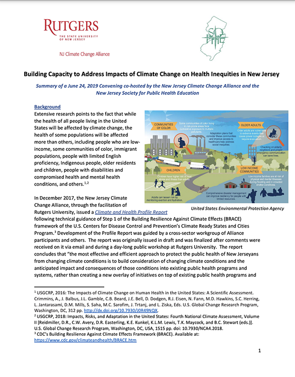 Building Capacity to Address Impacts of Climate Change on Health Inequities in New Jersey